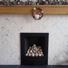 Chicago, Carrara Gold Marble Chevron / Herringone natural stone mosaic wall tiles, fireplace surround