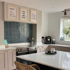 Kit Kat Azure mosaic wall tiles_blue and green mosaic featured in a blue modern kitchen